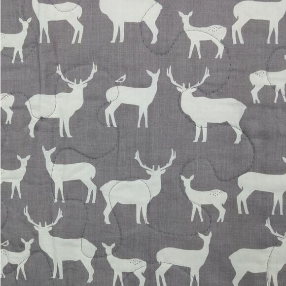 NEW BABY BLANKET Handmade Quilted Cotton 35x42 Reversible Gray Deer Fawn Fabric - Picture 1 of 6